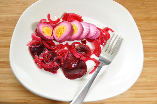 Beet Pickled Eggs with Pickled Beets and Onion