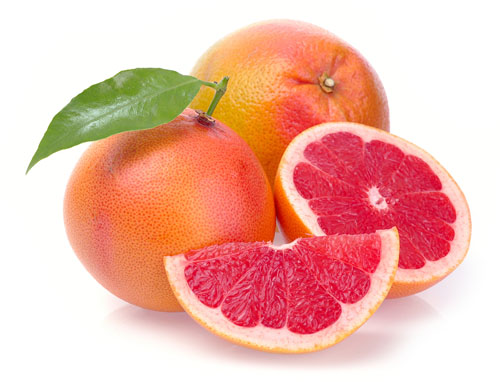 Whole and Half Grapefruit With Leaf