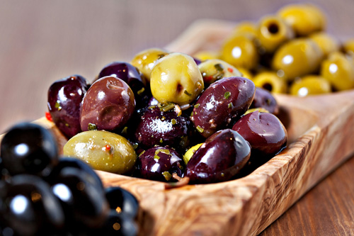 Assorted Olives in a Wooden Tray