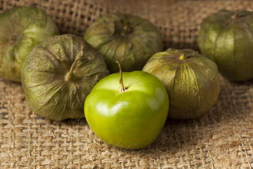 Green Tomatillos Peeled and Unpeeled